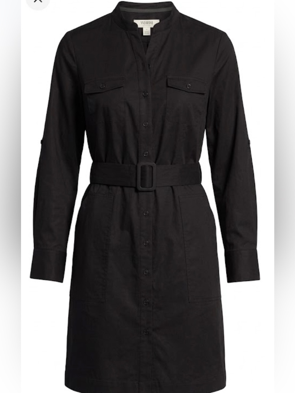 1901 Black Long-Sleeve Button Shirt Dress with Belt 6 petite